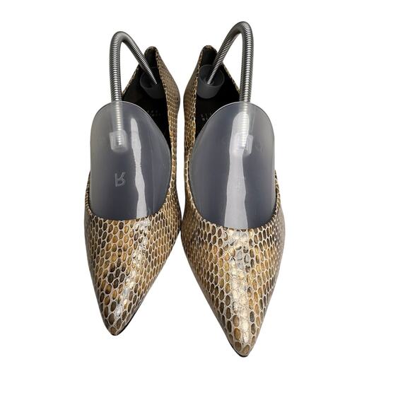 Stuart Weitzman Snakeskin Kitten Heel Sz 10 Tan Gray Leather Pointed Toe Luxury - Picture 9 of 13